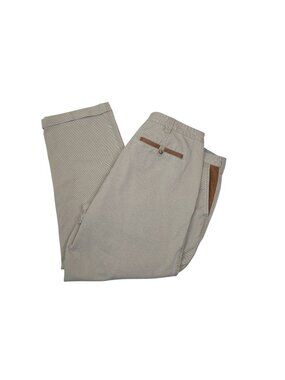 Orvis Zambezi Twill Beige Pants Leather Trim Accents Loose Fit Mens Size 38